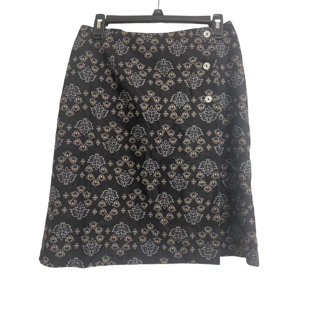 Coldwater Creek M Linen‎ Floral Wrap Whimsigoth Midi Skirt Grunge